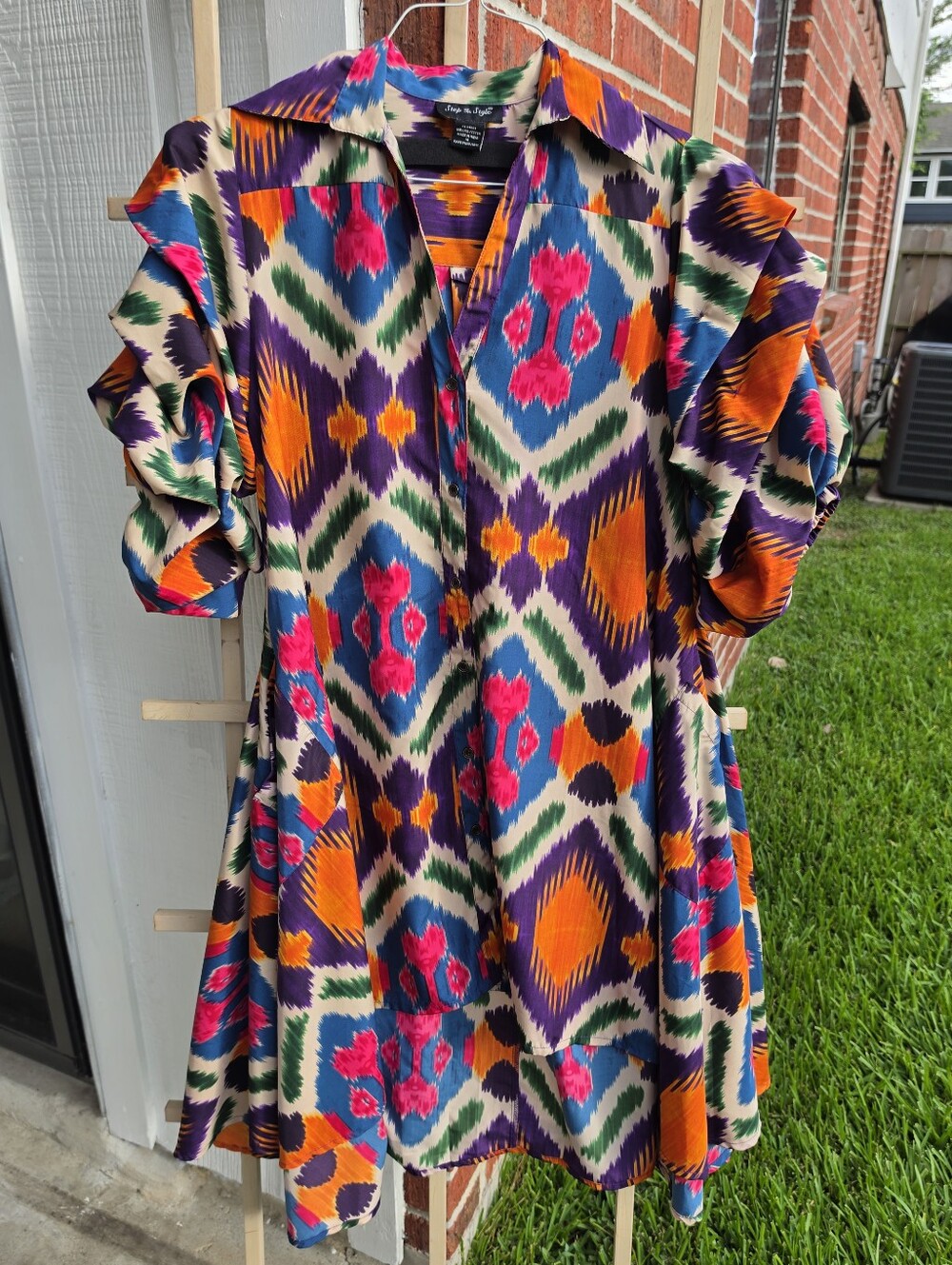 STEP IN STYLE Ikat Multi Color Print Dress Size Medium